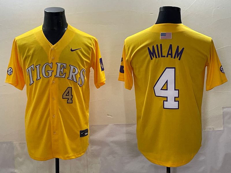Men 2025 LSU Tigers #4 Milam Yellow Nike Joint Name Nike NCAA Jersey style 3